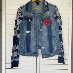 Desigual denim jacket with sweater sleeves